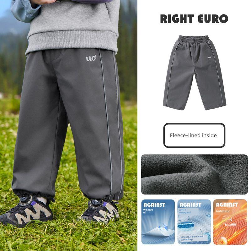 Right European Style Boys Fleece Winter Pants 2025 Autumn and Winter New Style Fleece-Lined Warm Pants Children s Clothing Baby Long Pants Dark gray 100cm