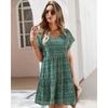 Women's Fashion Summer Spring Flower Pattern Print Short Sleeve V-Neck Loose Waistline Casual Dresses