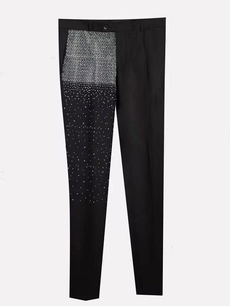 Fashion Wedding Men Suit 2 Pieces Blazer Pants Single Breasted Beads Crystal Slim Fit Groom Formal Occasions