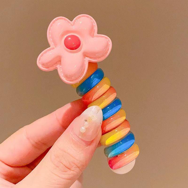 Kids' Rainbow Telephone Wire Hair Ring: High Ponytail Elastic Rope, New Style Curly Hair Band.