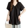 Large size design V-neck front shoulder short-sleeved T-shirt for women's summer new fat mm versatile loose and thin meat-covering top for women