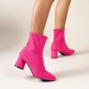 Women's Sock Boots Chunky Heel Ankle Boots Pointed Toe Elastic Autumn Side Zipper High Heeled Mid Calf Booties