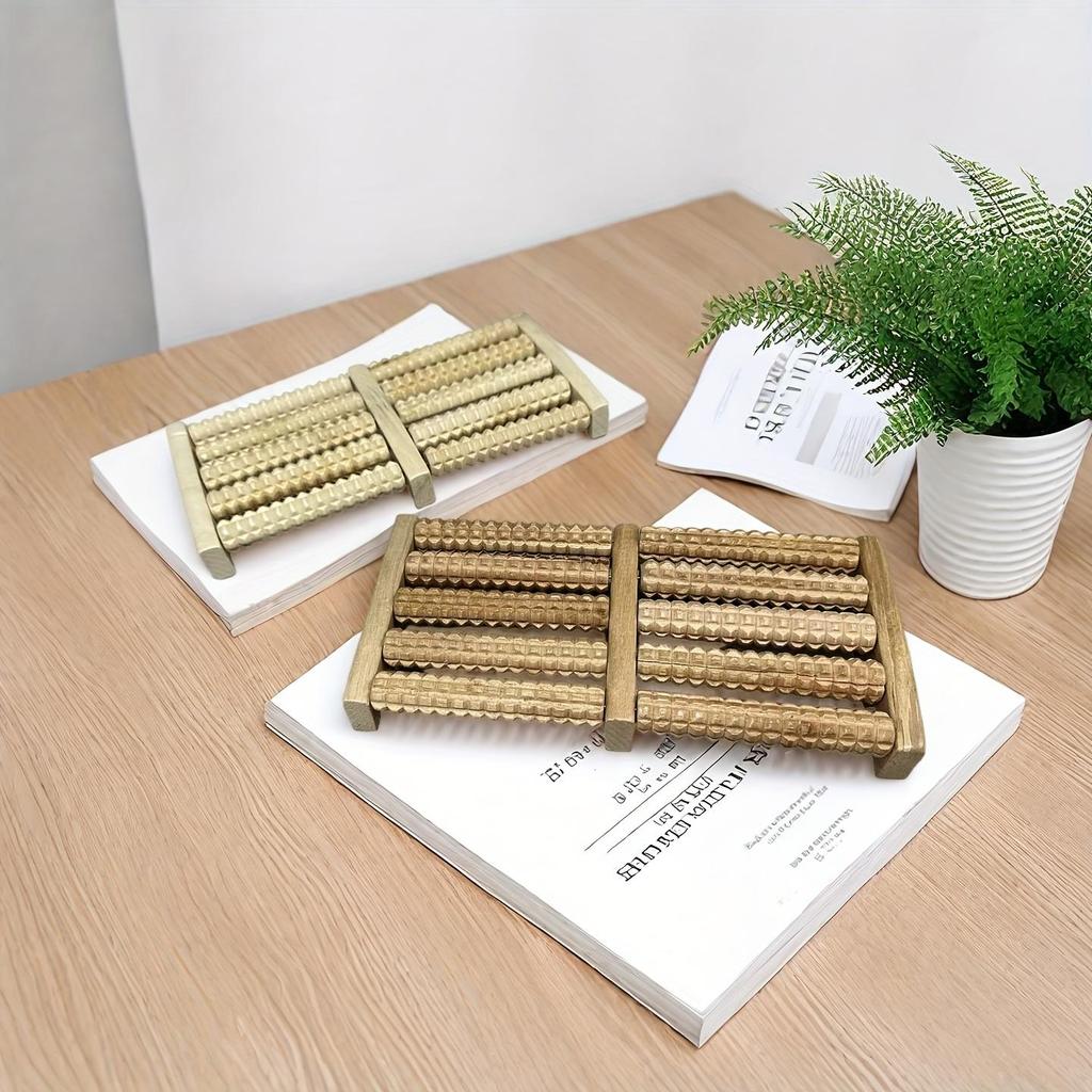 Foot Massage with a Wooden Foot Massager Featuring Rollers - Dual Control Design, Perfect for Home Use, an Ideal Choice for All Seasons