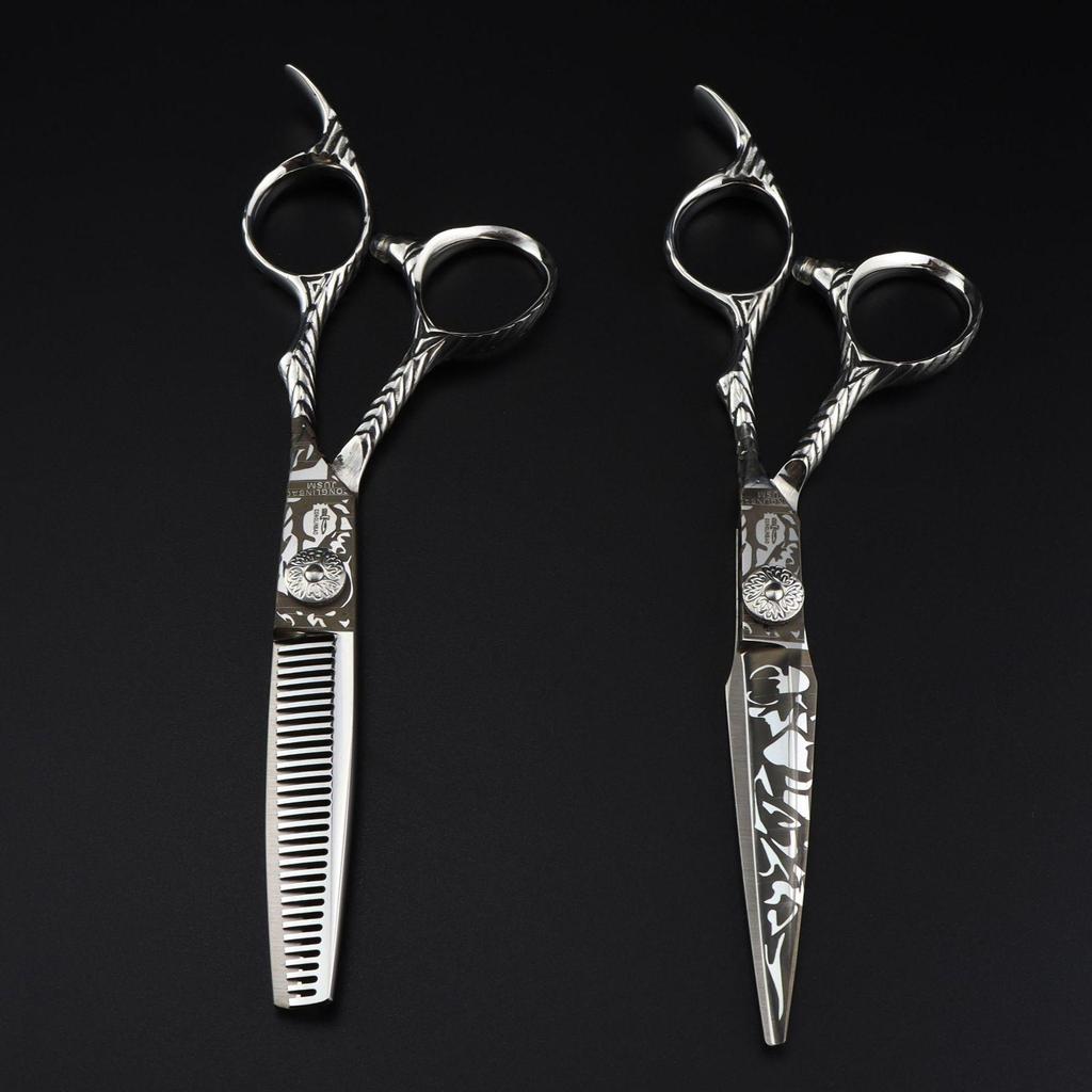 6.0-inch Damascus Pattern Hairdressing Scissors & Thinning Shears - Ancient Design