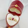 Italian French Pigeon Blood Gemstone Chain Ring - Geometric Design, Light Luxury, Versatile Style.