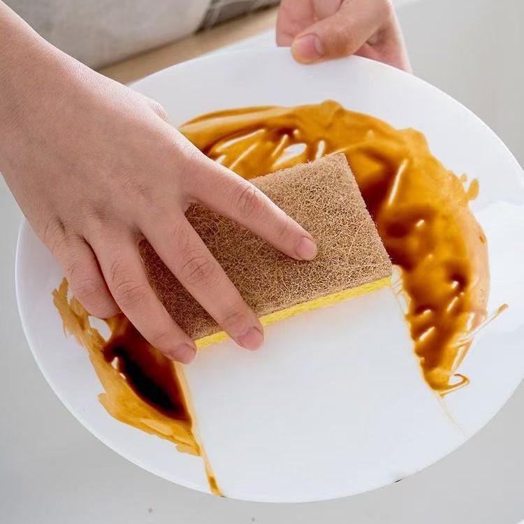 Double-sided Sisal Sponge with Wood Pulp Cotton for Oil-Free Dishwashing and Pot Scrubbing - Kitchen Wiping Cloth