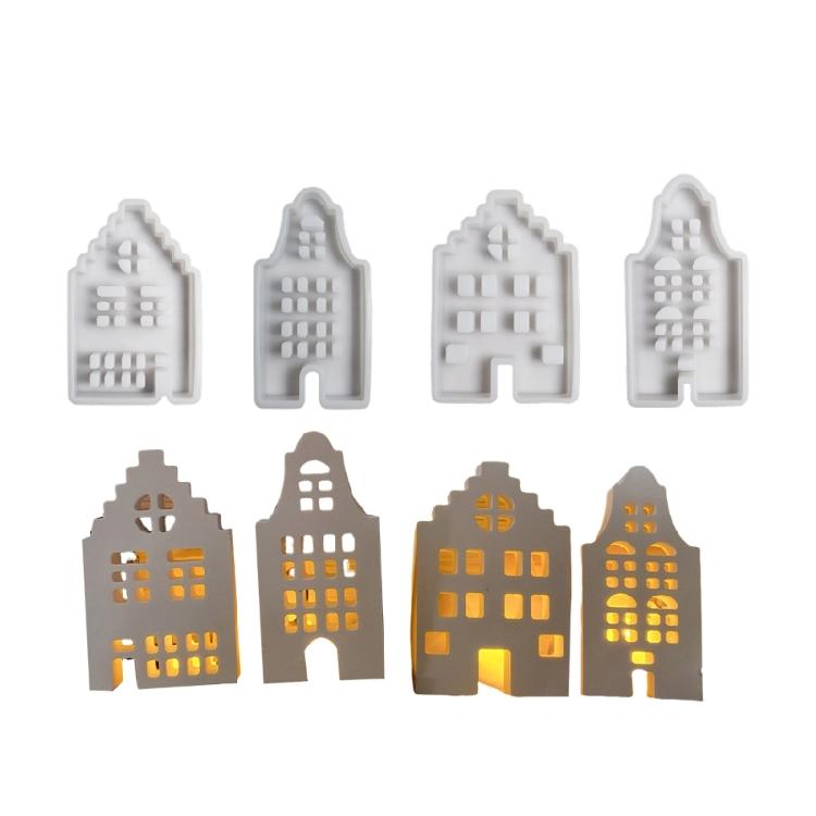 4Pcs House Silicone Molds Epoxy Resin Molds Candle Molds Soap Making Molds Silicone Texture Crafting Molds for Ornament 1