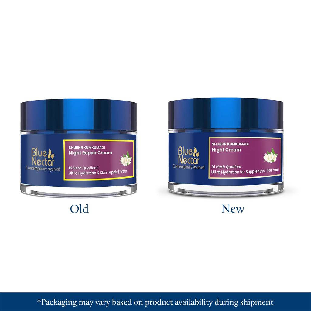 Blue Nectar Kumkumadi Night Repair Cream for Men | Natural Glow Night Cream for Daily Skin Repair | Hydrating Ayurvedic Face Moisturiser for Oily &