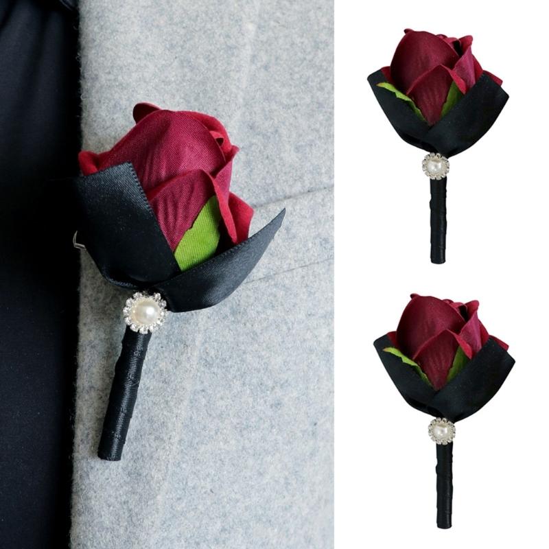 5Pcs Rose Wrist Corsages for Bride Bridesmaid Bridal Showers, Wedding Rose Boutonniere for Ceremony Anniversary Proms