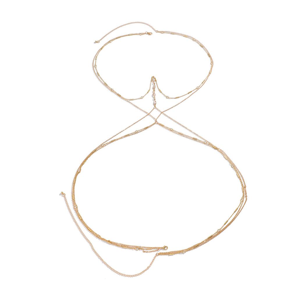 Temperament Fashion imitation crystal fringed multi-layer clothing, simple cross chain body chain women, jewelry