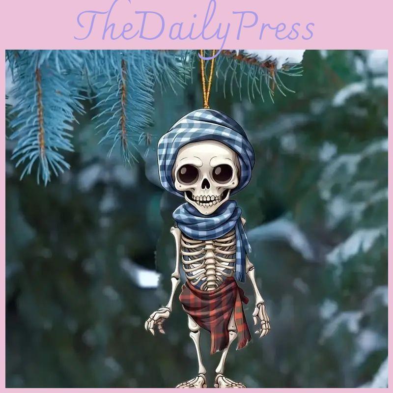 Themed Halloween Acrylic Checkered Scarf Design Skull Pendant For Interior Car