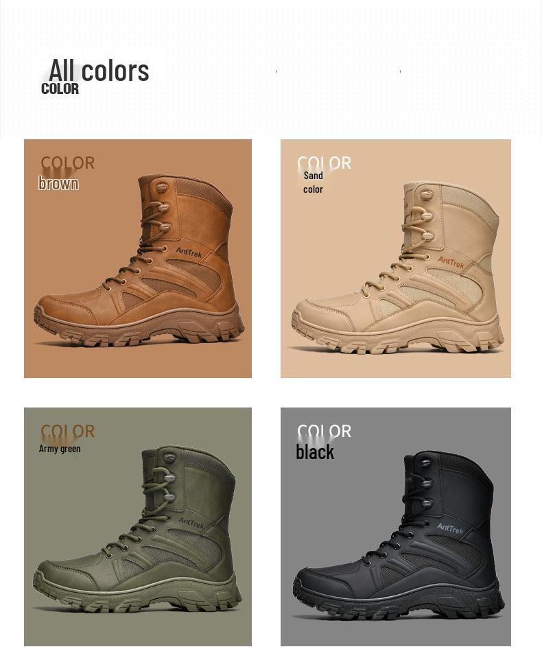Men's Breathable Non-Slip High-Top Combat Hiking Boots, One Size Available, Adhesive Soles, In Stock