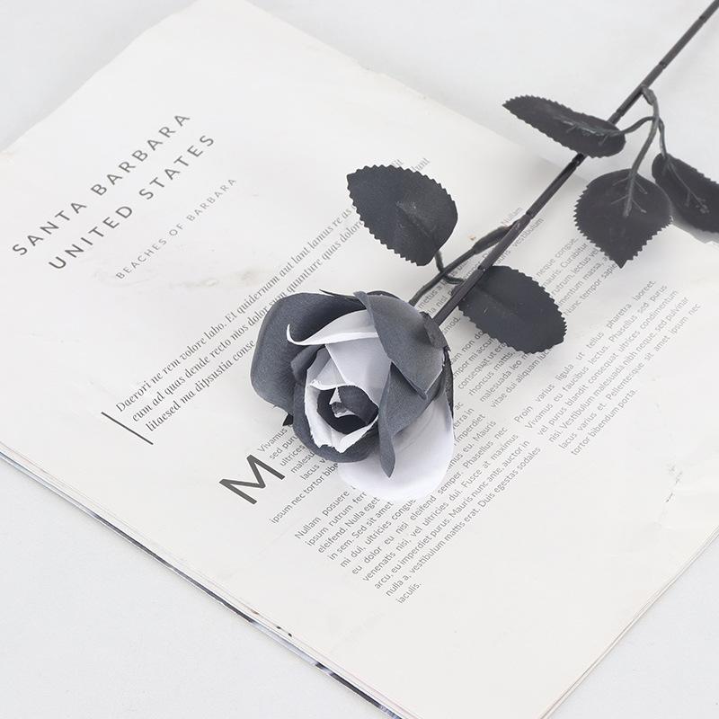 Schwarze Magie Künstliche Rose Einzelstiel Halloween Dekoration Kunstblume, 3 Stück
