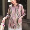 Women's Printed Satin Polo Collar Seven-Sleeve Shirt