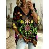Women's Large Size V-neck Top, Elegant, Comfortable and Simple Leopard Print Pattern Print Large Size Women's V-neck T-shirt