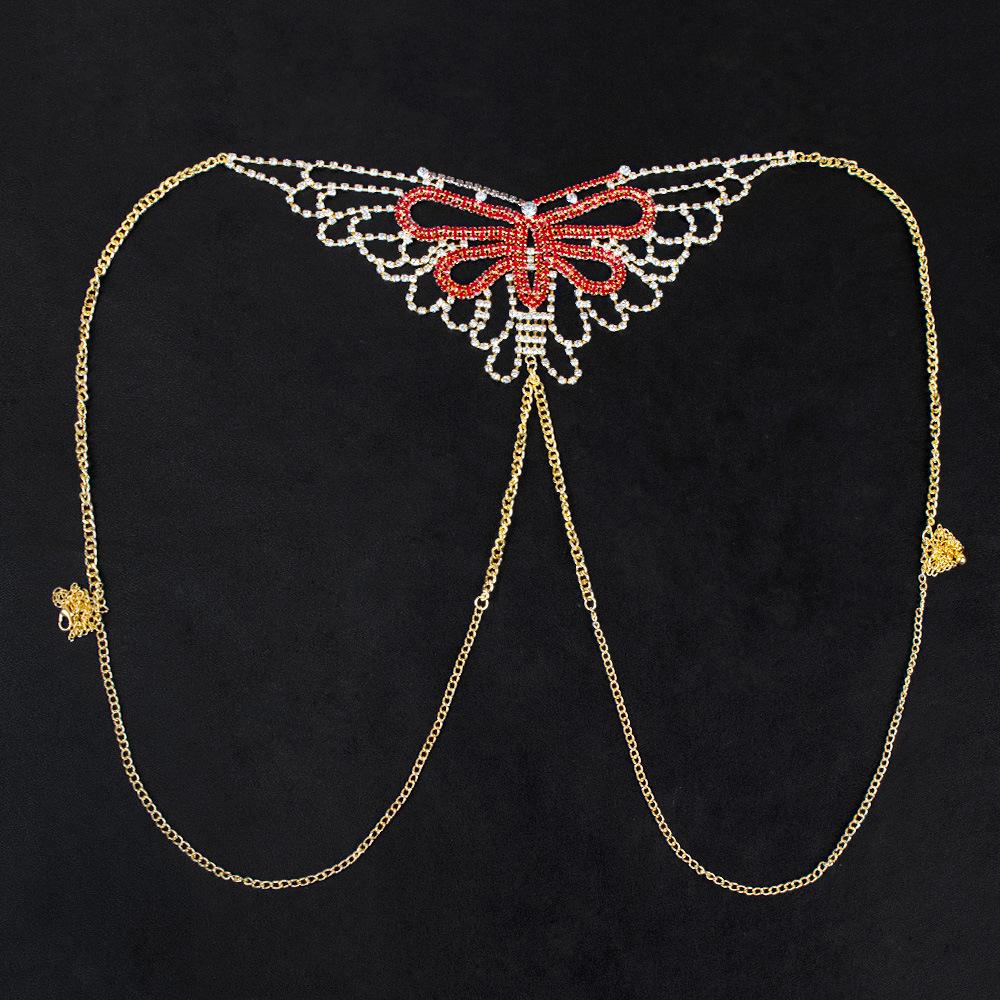 Red Butterfly Rhinestone Body Chain Bikini Bra for Nightclub and Beach