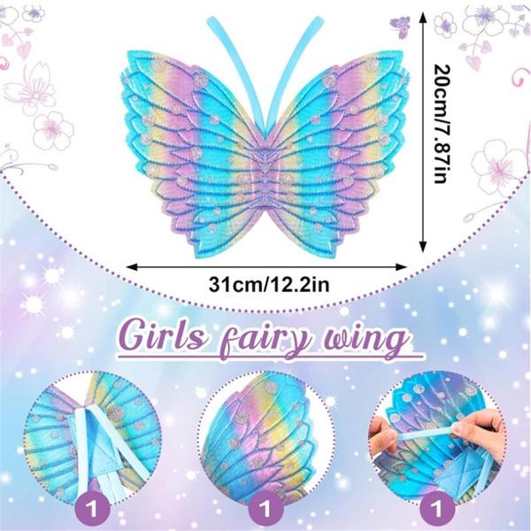 Girls Fairy Wings and Wand Fancy Dress Set Butterfly Wings Fairy Magic Wand Glitter Fairy Dress Up Fancy Accessory Costume for Girls Party Costume