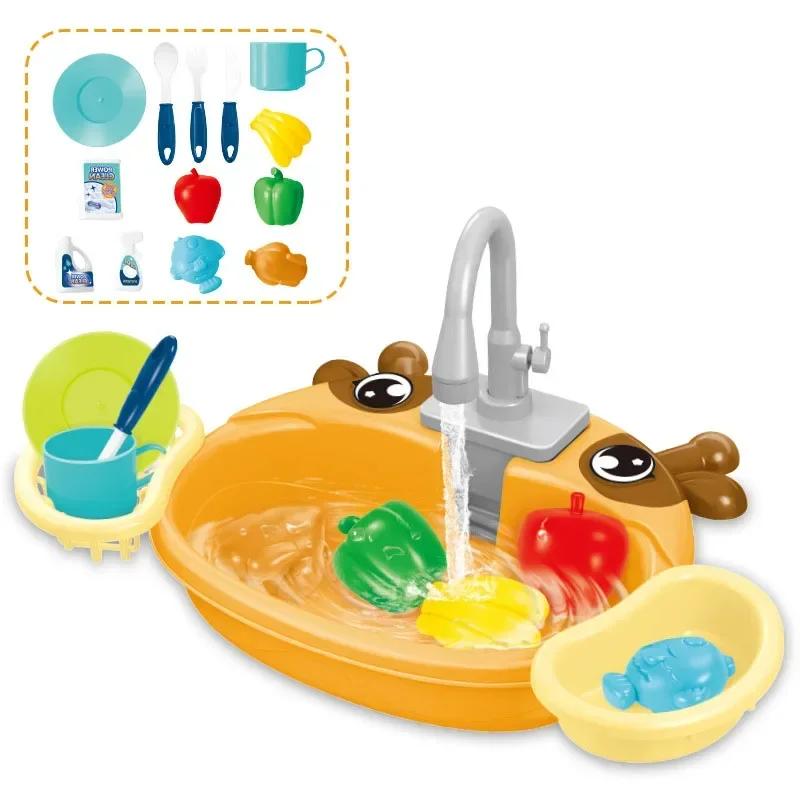 Children'S Play Kitchen Toys Water Pretend Play House Kids Can Drain Wash Basin Sink Kids Kitchen Set Toy For Boys Girls Gifts