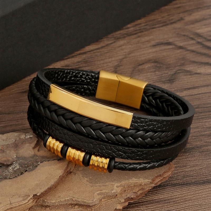 Pulsera de Cuero para Hombre Clásica Estilo Nuevo Tejida a Mano Combinación Multicapa Accesorio Moda Joyería para Hombre Venta al por Mayor Dropshipping