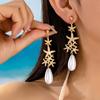 Summer Seaside Wind Hanging Earrings, Starfish Set with Diamonds, Water Droplet Pearl Earrings, Suitable for Wearing On Vacation and Parties