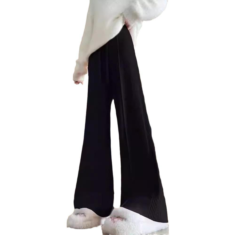 Pit strip knitted wide-leg pants women's autumn and winter new thin casual straight-leg pants drape long pants
