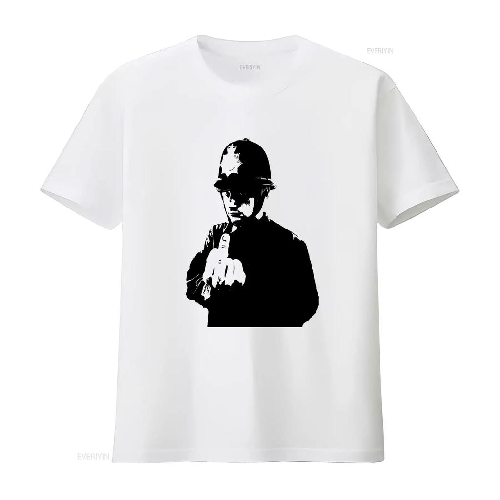 Mens Banksy Rude Policeman Copper Graffiti Art T Shirt Streetwear Fashion vintage Washed Versatile homme Casual streetwear