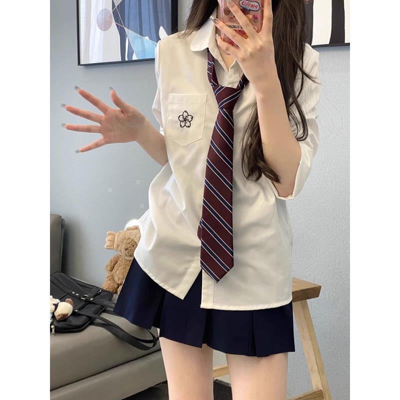 

Women s Japanese Academy Style Embroidered Long Sleeve Shirt and Short Skirt Set L
