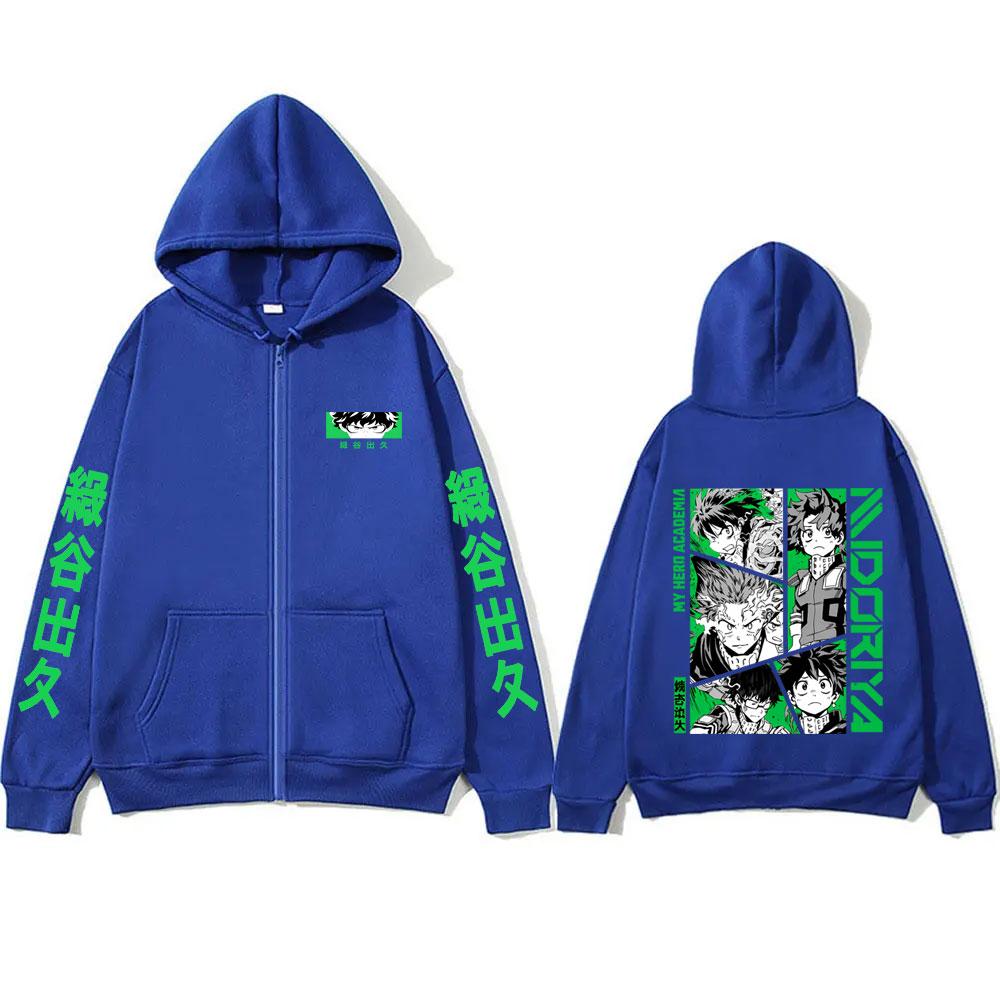 Anime My Hero Academia Midoriya Izuku Merch Zipper Hoodie Men Women Casual Vintage Oversized Zip Up Jacket