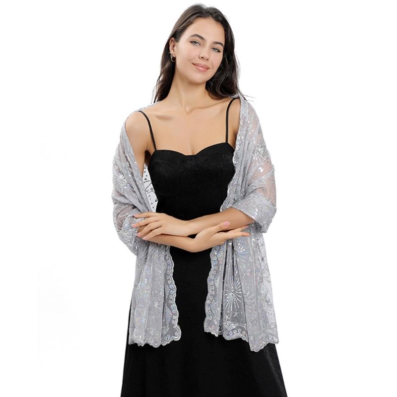 Woman Sequins Decor Embroidery Scarf for Summer Wedding Party Sunproof Supplies