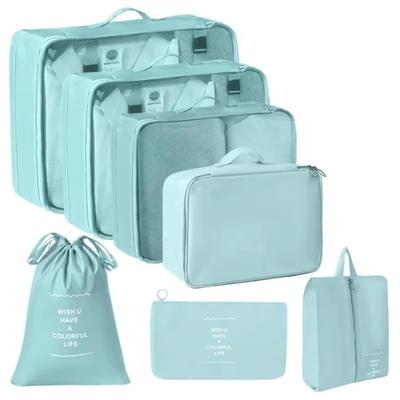 New Set of 7 Travel Organizer Bag Clothes Underwear Storage Solid Color Luggage Packing Lightweight Waterproof Cosmetic Bag