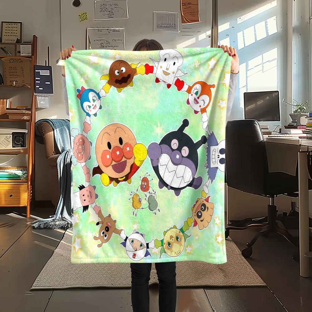 1PC Anpanman Print Flannel Blanket, High quality All Seasons, Home Decor, Warmth and Comfort, Perfect for Christmas Gifts