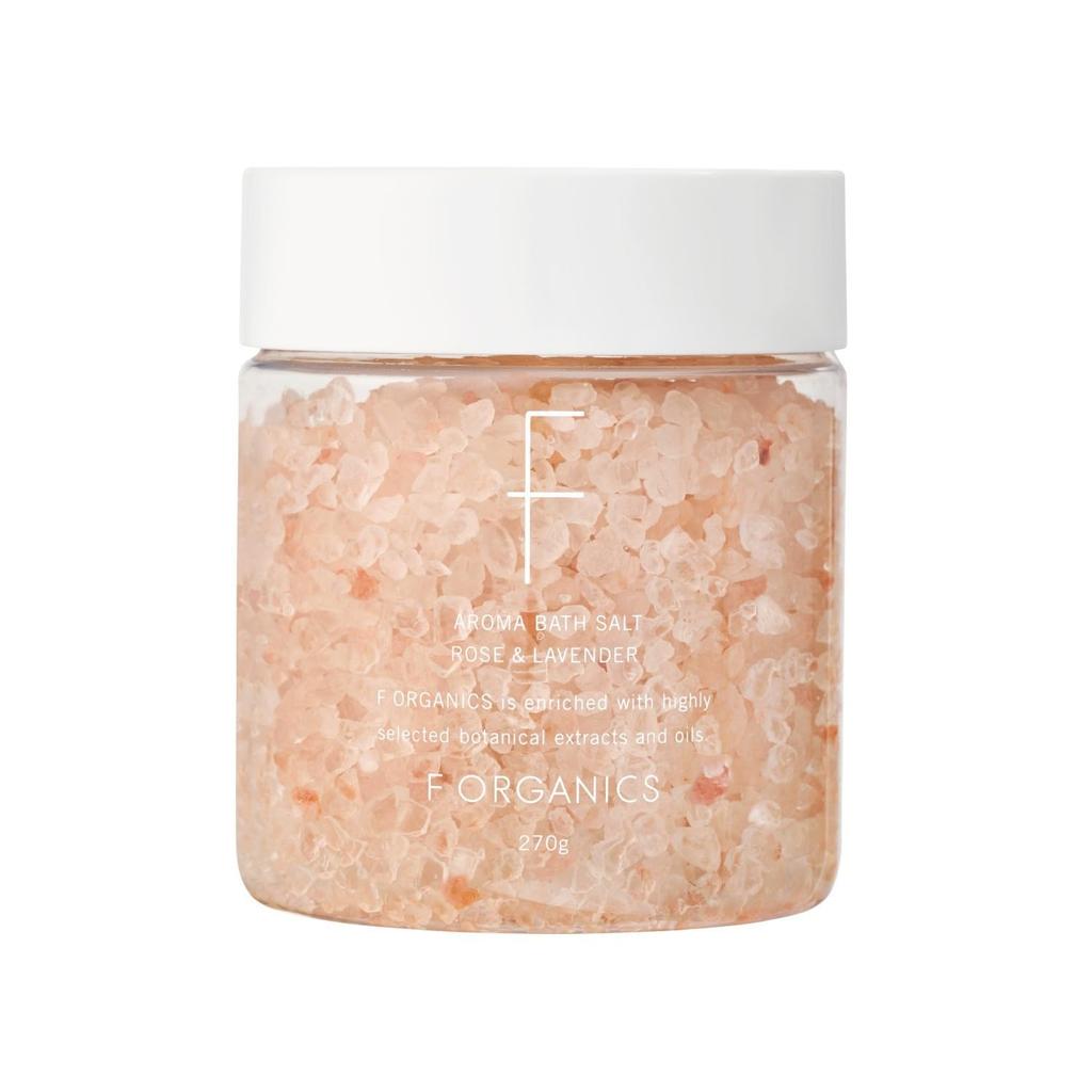 F organics Aroma Bath Rose Bath Salts with Effects and COSMOS ORGANIC Certified Salts, & Lavender, 270g, Heat-Retaining Skin-Beautifying Ingredients,