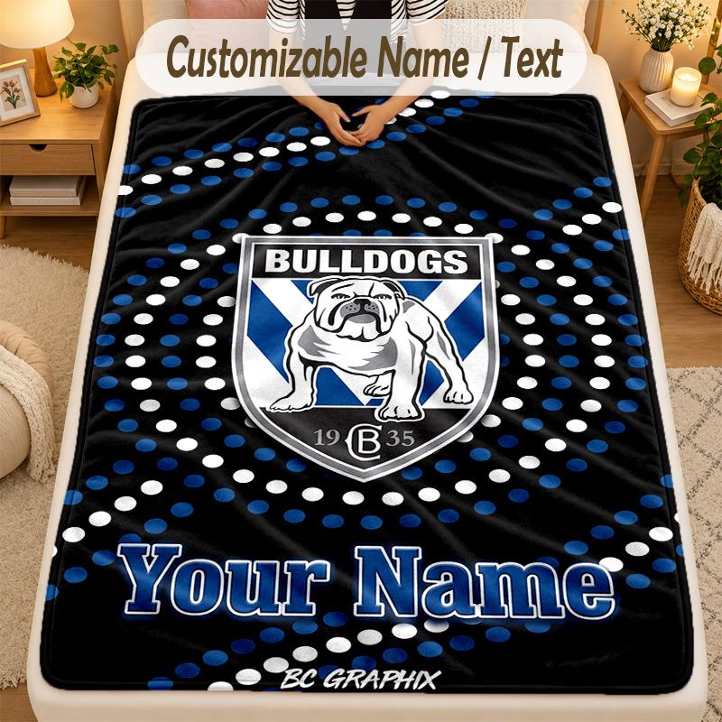 Flannel BlanketCanterbury-Bankstown Bulldogs Custom Name Text Personalized Soft Warm Throw Blanket Home Decor Gift