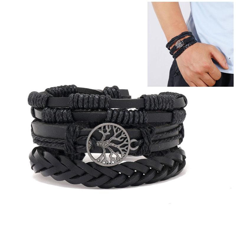Punk Multilayer Antique Leather Bracelet Set Skull Eye Star Charms Hiphop Rock Y2K Vintage Pu Gothic Wristband Man Goth Jewelry