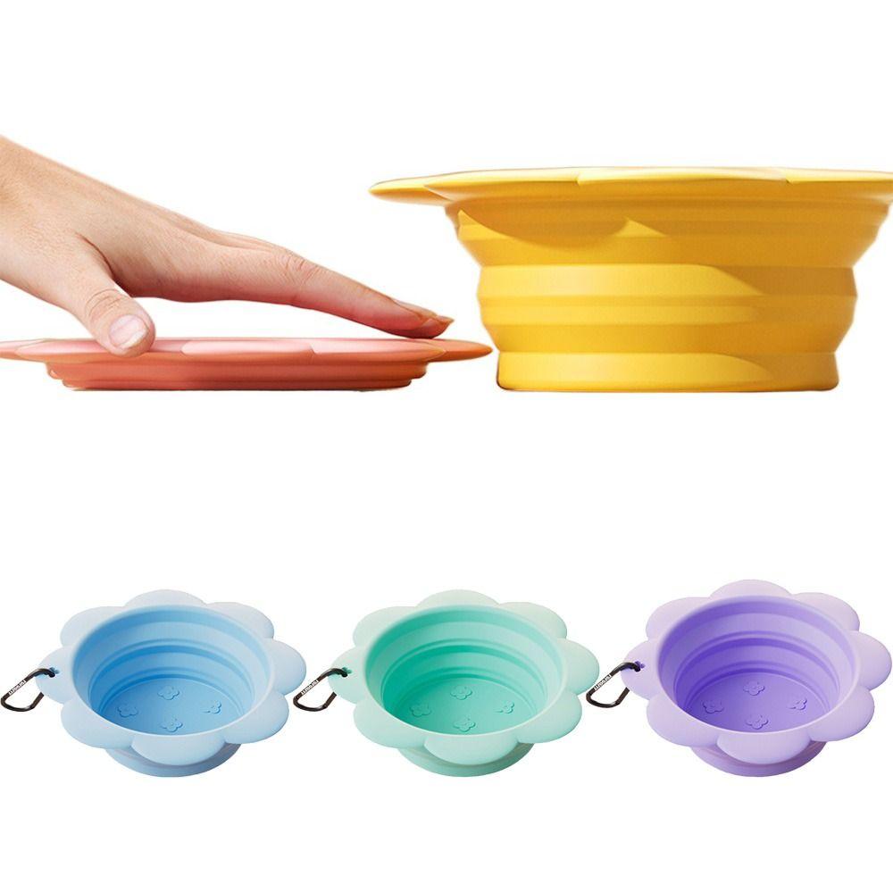 Ciotola Pieghevole per Cani Senza BPA Portatile con Moschettone Alimentatore da Viaggio per Animali Domestici Facile da Pulire Forma a Fiore Pieghevole Piatto in Silicone