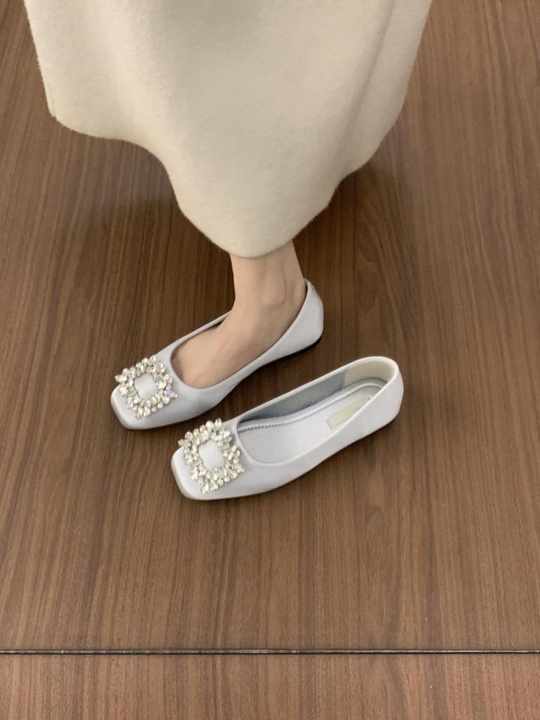 First encounter fairy wind rhinestone square buckle commuter shoes spring 2026 new one-pedal soft-soled ballet