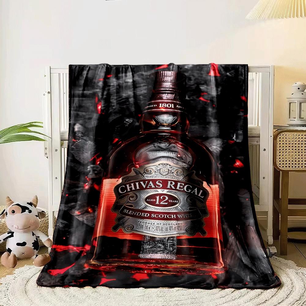 A whiskey bottle surrounded by glowing embers and dark charcoal textures. for all seasons blanket lunch break throw gift 80cm x 120cm
