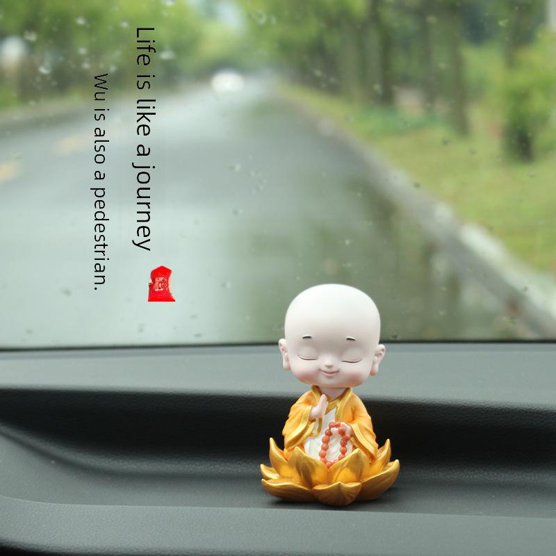Zen Car Decor: Set of Four Shaking Head Monk Ornaments for Interior Decoration