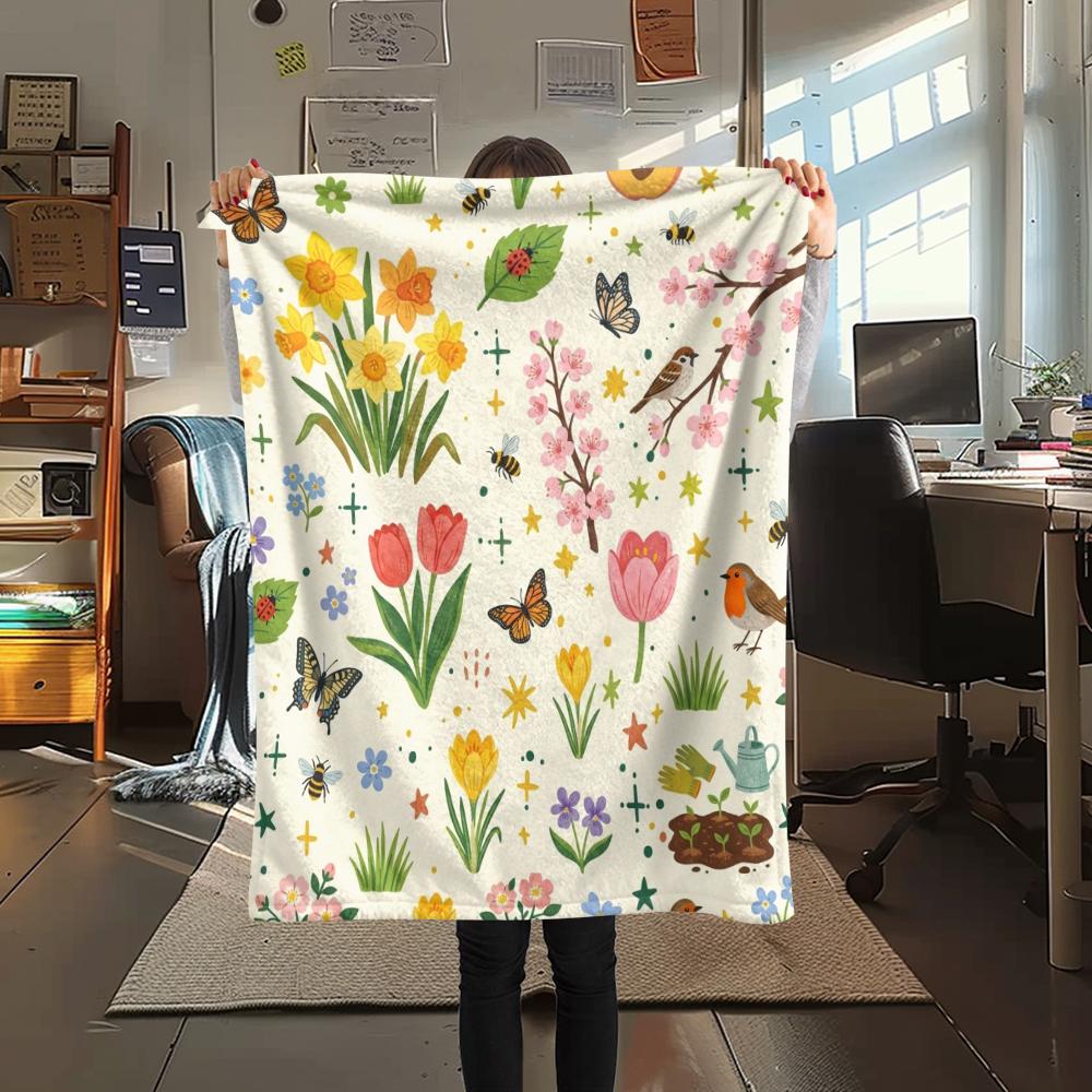 1Pc Cute Season Print Flannel Blanket, High quality Comfortable for All Seasons, Home Decor, Warmth and Comfort, Perfect for Christmas Gifts W50