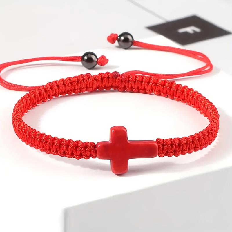 Vintage turquoise cross woven adjustable bracelet, red, black and blue couple friendship hand knot amulet unisex красный