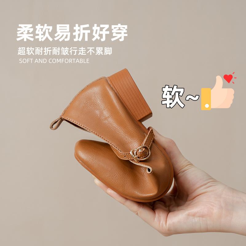 Kožené babičkovské boty na silném podpatku s páskem Mary Jane, francouzská čtvercová špička, dámské boty na středním podpatku, nové jarní a podzimní univerzální dámské boty