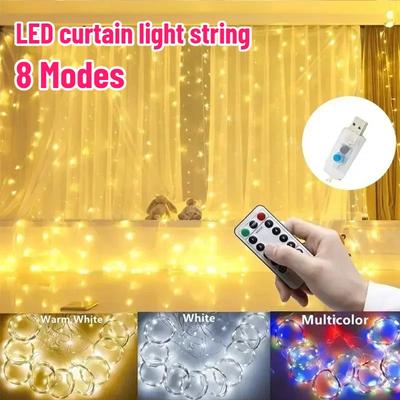 LED Lichtervorhang USB Fernbedienung 8 Modi Lichterkette Weihnachten Hochzeit für Schlafzimmer Hochzeitsfeier Weihnachtsdekoration