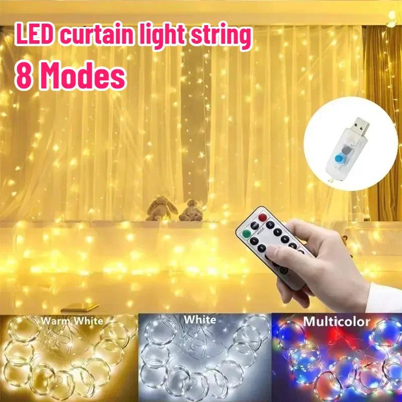 LED Lichtervorhang USB Fernbedienung 8 Modi Lichterkette Weihnachten Hochzeit für Schlafzimmer Hochzeitsfeier Weihnachtsdekoration