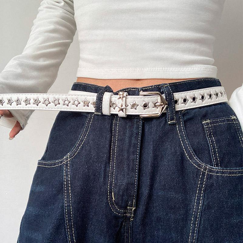 1pc Women's Y2K Hollow-out Star Grommet Retro Hot Girl Belt, Versatile Casual Fashion Niche Belt Suitable for Jeans an