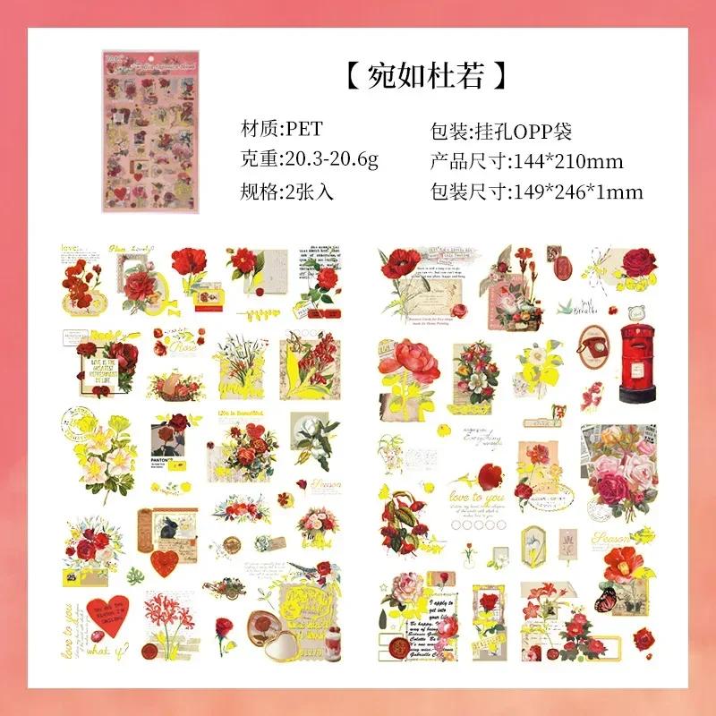 2 Sheetspack Fleeting Pictorial Clear Pet Retro Bronzing Die-Cut Stickers Diy Creative Collage Scrapbooking Journaling Material