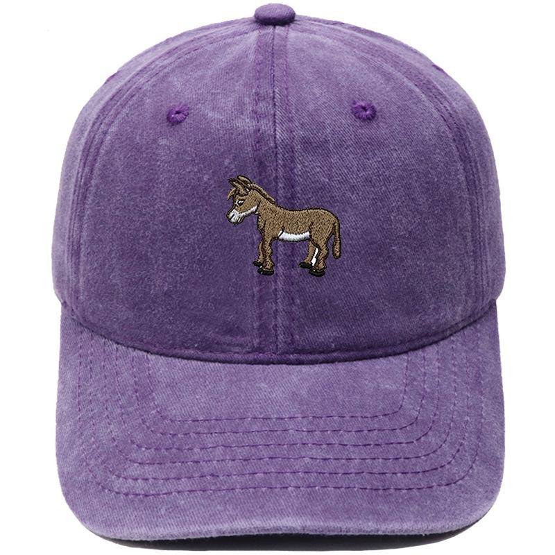 Cute Little Donkey Embroidered Baseball Cap Animal Washed Retro Dad Hat Men's and Women's Casual Outdoor Sun Hat