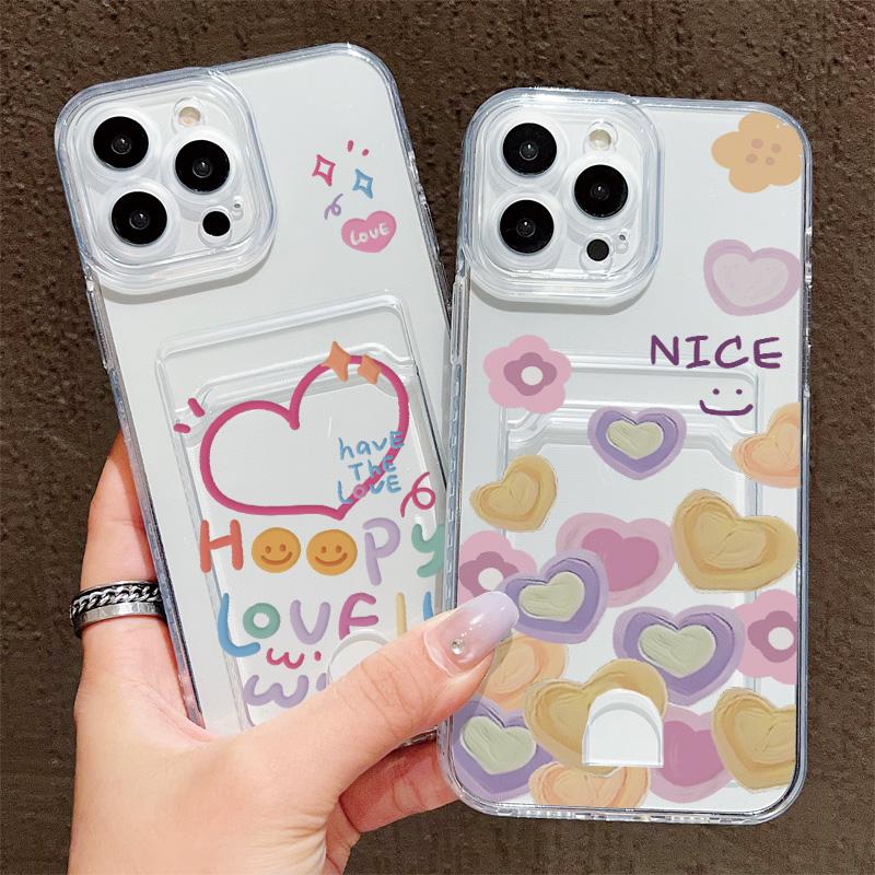 Card Slot Holder Silicone Wallet Pocket Case For Xiaomi Redmi 15 12 13 11 10 14 F Oppo A78 A58 A38 A18 Samsung A16 A26 A36 Cover Clear Phone Bumper