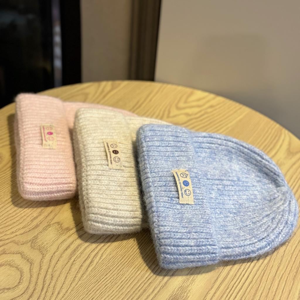 Korean Version Ins Smiling Face Wool Hat for Women Autumn and Winter New Thickened Warm Baotou Hat Showing Face Small Ear Protection Knitted Hat