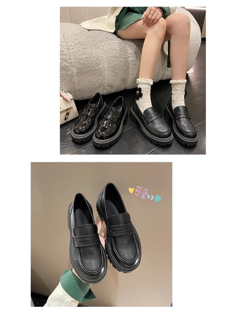 Damen 2025 Britischer Stil Dicksohlige Slipper: Vielseitige höhenverstärkende JK College Lederschuhe für Frühling & Herbst