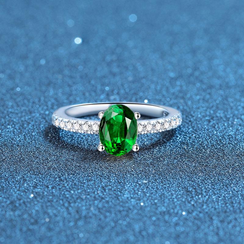 S925 Sterling Silver Egg-Shaped Women's Ring: Yellow, Green, Blue, Sea Blue Diamond, Korean Style